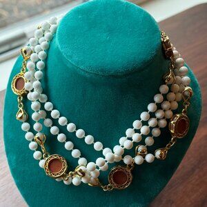 Extra Long Necklace White Plastic Beads Late 80s or Early 90s Vintage